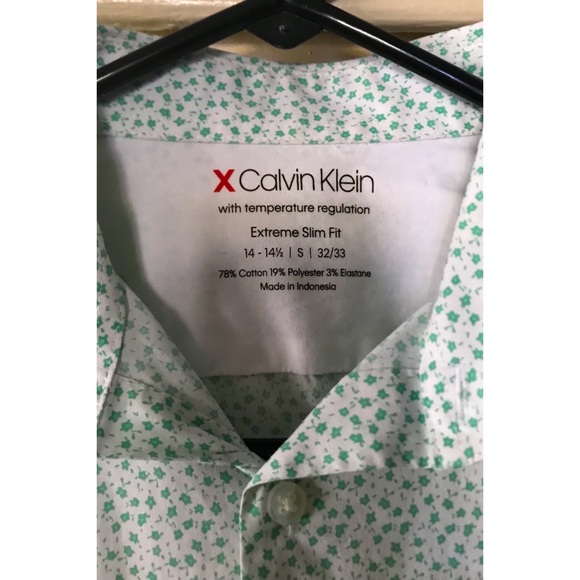 Men’s Calvin Klein Green & White Extreme Slim Fit Button Down Shirt, Siz… - Picture 5 of 12